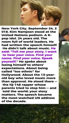 He Was a 24-Year-Old Idol. The UN Gave Him 7 Minutes. He Said Something No One Expected.