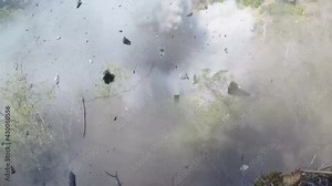 Hydroelectric Dam Explodes Throwing Rubble and Concrete into the Air on Remote Creek in Northern California Stock Video