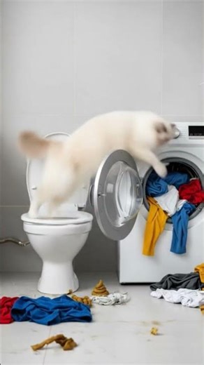 look at this poop poop poop cat goes in washing machine