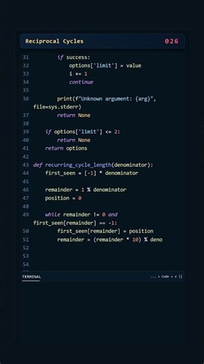Project Euler #026: Reciprocal Cycles | Python #coding #python #programming