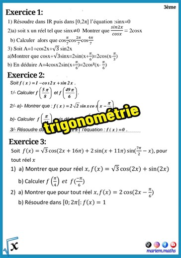 Mathématiques - Corrigé du chapitre de trigonométrie pour la 3ème