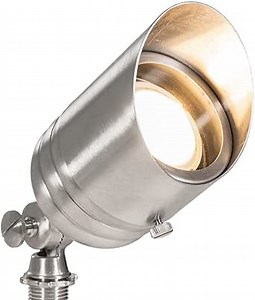 VOLT Fat Boy 12V Stainless Steel Outdoor Spotlight with 5W 2700K Warm White 400 Lumen MR16 LED Bulb for Low Voltage Landscape Lighting of Yard, Lawn, Garden, Patio, Trees & House