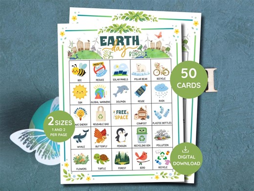 Earth Day Bingo Game | 50 Unique Bingo Cards | Earth Day Classroom Activity | Environmental Bingo | Kids Party Game | Digital Download - Etsy
