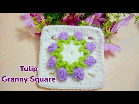 How to Crochet a Tulip Flower Granny Square | Granny Square Crochet Tutorial
