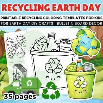Recycling Earth Day Coloring Templates for Earth Day Craft, Bulletin Board Decor