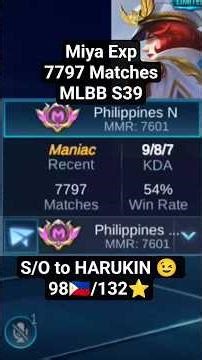 Miya Exp 7797 Matches MLBB S39 #mobilelegends #mlbb #mlbbcreator