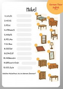 German Vocabulary Furniture - Deutsch Wortschatz Möbel - Wortsalat - Word Jumble