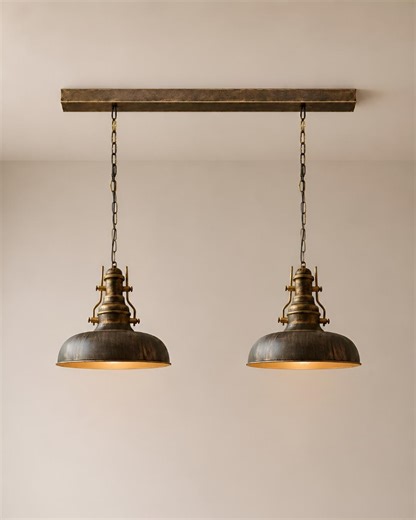 Rustic Metal Pendant Light: Industrial Vintage Ceiling Fixture With Gold Accents - Etsy