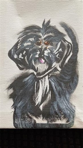 Mini puppy portrait black Cockapoo acrylic on small canvas