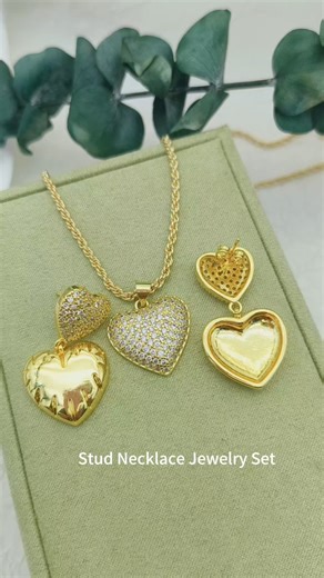 JML Luxury 14K Gold Plated Love Earrings Necklace Charms Women's Engagement Wedding Parties Zircon Brass Heart Jewelry Set Gifts