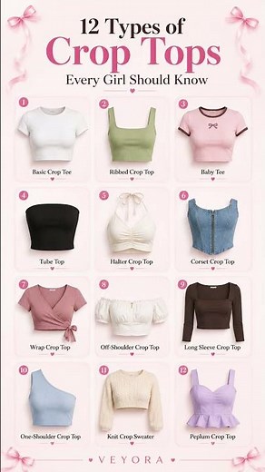 🎀 12 Types of Crop Tops Every Girl Should Know 💖 | Fashion Guide #shorts