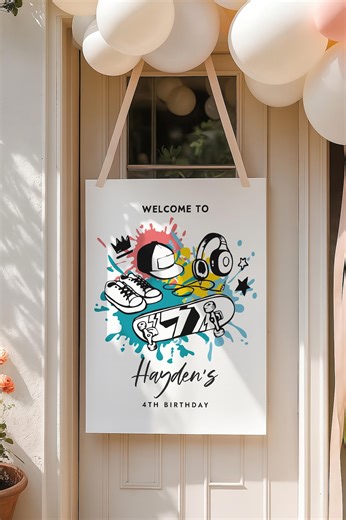 Editable Skateboard Welcome Sign, Custom Sign, Urban Graffitti Skate Themed, Digital Template, Party Decor, Printable 247 - Etsy