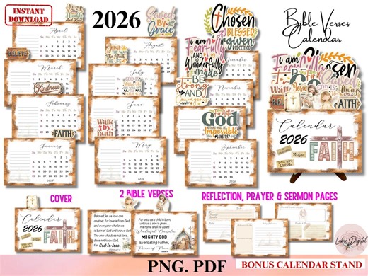 2026 Bible Verses Calendar Printable, Christian Desk Calendar Vintage Scripture Calendar, Faith Inspirational Quotes, Religious Gift for Her - Etsy