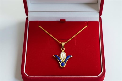 Gold Lotus Flower Pendant, Egyptian Talisman With Lapis Lazuli & Mother of Pearls Necklace - Etsy