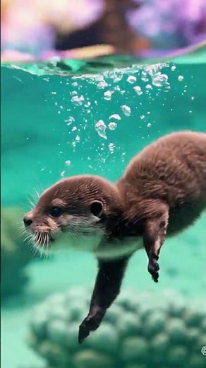 Baby Otter Dives for the First Time🦦💦 #otter #cuteanimals #nature