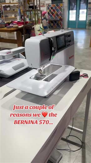 1.4K views · 14 reactions | Looking for a machine that can grow with you and make every stitch easier? The Bernina 570QE is packed with powerful features: jumbo bobbin, free arm, hover & dual feed are just a few reasons this machine is a favorite in The Coop! ❤️. #twochicksquilting #friendsoftwochicksquilting #bernina #bernina570qe #sewmuchfun #jumbobobbin #quiltwithconfidence | Two Chicks Quilting | Facebook