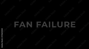 Text Animation with RGB Glitch Effect on RGB + Alpha, Computer Fan Failure Warning Message Displayed on a Dark Screen.