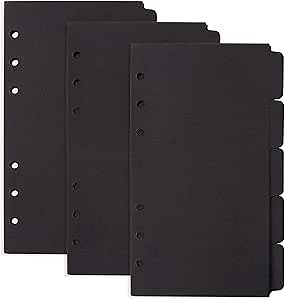Framendino, 3 Sets A6 Black Divider Binder Index Dividers 6 Holes Ring for Notebooks Journal Diary Planner Notepad Travel Plann