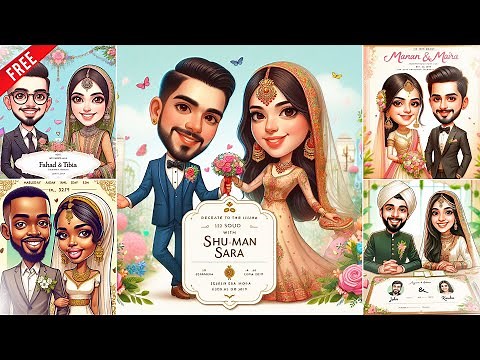 How to Generate Caricature Wedding Invitation Card for free | Bing Image creator | AI image creator