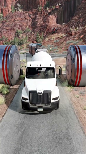 Capsule Bus & Monster Car Vs Giant Pit Bollards #shorts #beamngdrive
