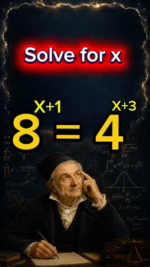 Can You Solve This Exponent Equation Without a Calculator? 🤯 | 8^(x+1) = 4^(x+3)#maths #learning