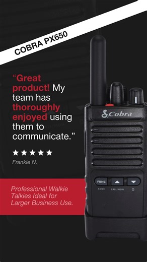 From warehouses to schools, PX650 radios deliver clear, reliable communication shift after shift. Power your team with 5-star communication. | Cobra Electronics US