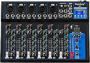 Depusheng HT7 Bluetooth Portable Audio Mixer w/USB DJ Sound Mixing Console MP3 Jack 48V Power for Computer Recording, 7-Channel Bands Mixing Boards For Studio Recording