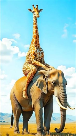 "Giraffe Riding Elephant SHOCKS Scientists - Friendship You Won't Believe! | Wild Time Clip"