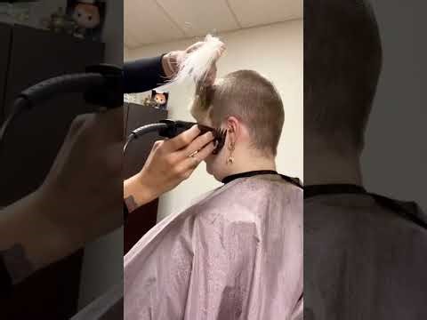 White-Haired Woman Gets a Bold Headshave at the Salon