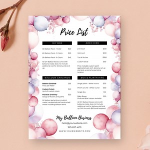 Balloon Business Pricing List A4, Balloon Menu, Balloon Garland Price Sheet Canva, Event Decor, Instagram Story Pricelist Template, BB1 - Etsy