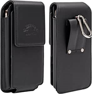 Hengwin Leather Cell Phone Holster with Belt Loop Pouch Case with Belt Clip Card Holder (Black)