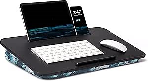 Lap Desk – L.DOCTOR Cushioned Lap Desks, Portable Laptop Desk for Bed, Couch & Floor, Washable Cushion, Built-in Phone & Tablet Slot, Fits 17.3" Laptop – Working, Writing, Gaming – Large, Blue Waves