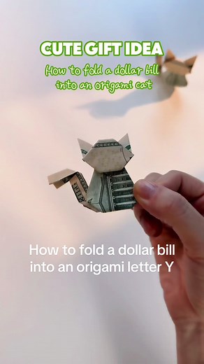 Cute Gift Idea: How to fold a dollar bill into an origami cat#cutegiftideas #origamitutorial #easytomake #moneyorigami #dollar #howto