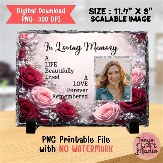 Rose Memorial Photo Slate Template, Funeral Remembrance (digital Download, 2 Files) - Etsy