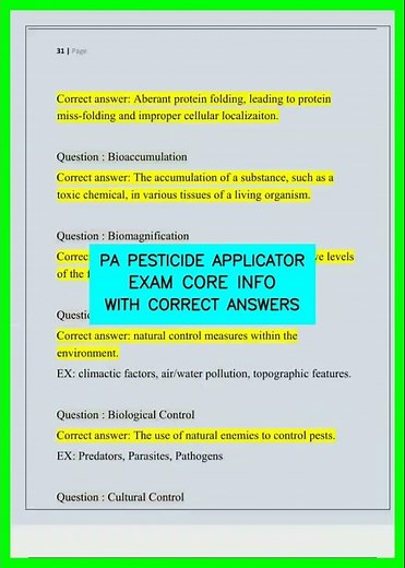 PA PESTICIDE APPLICATOR EXAM CORE INFO WITH CORRECT ANSWERS video