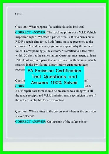 PA Emission Certification Test Questions and Answers 100% Solved video