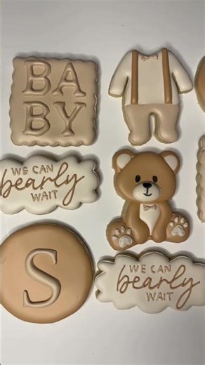"We Can Bearly Wait" Cookies in a nude color palette #customsugarcookies #decoratedcookies