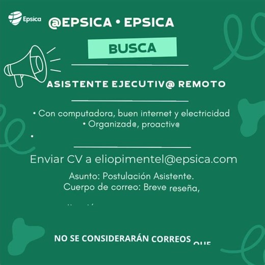 ¡Únete a EPSICA! 🚀 Buscamos: ASISTENTE EJECUTIVO/A REMOTO 💻
