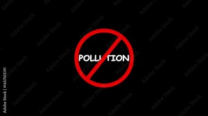 Pollution prohibition sign animation black background .Caution warning symbol, alert, error sign. 4K motion animation ,