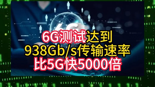 6G测试达到938Gbs传输速率比5G快5000倍
