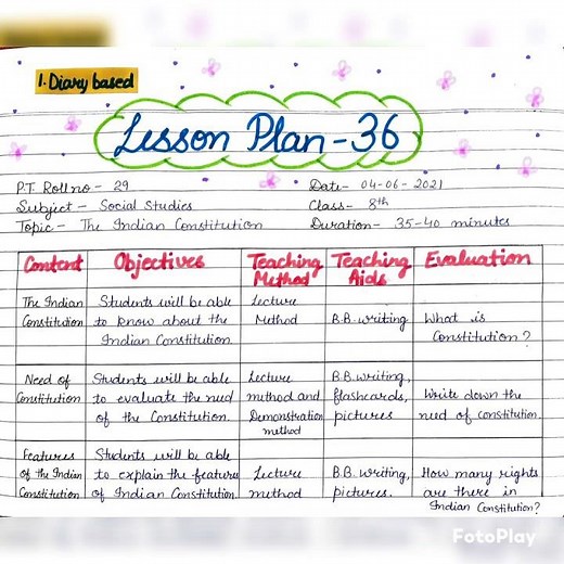Diary lesson plan | The Indian Constitution | 8th class sst lesson plan | NCERT | CBSE | B.Ed.