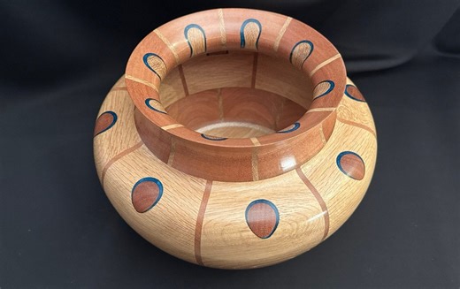 Large Segmented Turned Wooden Vase - Oak, Sipo and Jatoba - Blue Resin Inlays - Crafts - Etsy