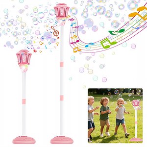KOPPOP Garden Bubble Machine, LED Musical Lawn Lamp with Remote Control & Rechargeable Battery, Adjustable Height Outdoor Party Bubble Blower for Kids Birthday Gifts(Pink)