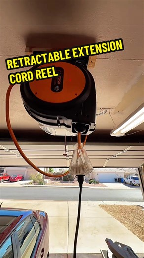 Every garage needs more power. This retractable extension cord reel gets that power where you need it with ease. #extensioncord #retractableextensioncordreel #garage #garagetips #mechanichack