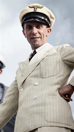 Revived Visuals on Instagram: "Joseph Goebbels photographed during a visit to the Baltic Sea, June 1939. In the summer of 1939, the Reich Minister of Propaganda traveled to the Free City of Danzig (Gdansk) and the Baltic resort of Zoppot. Dressed here in a white political summer uniform, his visit was a calculated maneuver to escalate tensions over the “Polish Corridor” and the status of Danzig. During this trip, he delivered several aggressive speeches asserting German claims to the territory,