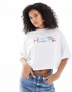 ONLY seafood graphic crop t-shirt in white | ASOS