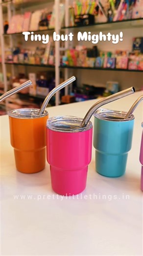 PRETTY LITTLE THINGS on Instagram: "Sip in style with our super cute tiny tumblers! ✨ Available in six magical colors, these beauties come with steel straws and can double up as shot glasses too! 磻 Perfect for your mini sips, coffee shots, or party vibes! ☕壟 Tag your bestie who needs one!  #tinybutmighty #cutetumblers #minisips #steelstraws #pastelvibes #aestheticcups #kawaiidrinkware #tinytumblers #shotglasslove #prettylittlethings"