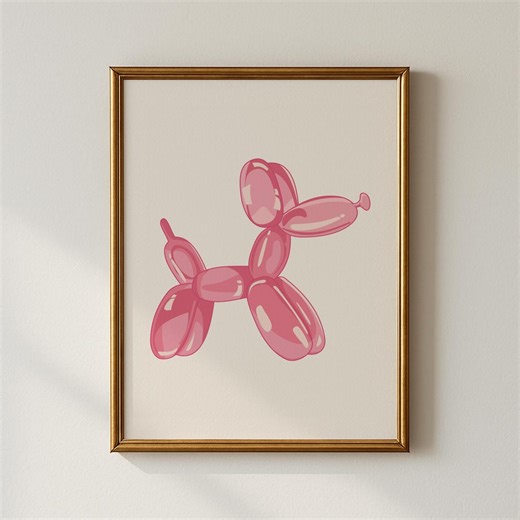 Pink Balloon Dog Wall Art, Kids Room Print, Nursery Wall Decor, Playroom Art Poster, Cute Balloon Animal Art - Etsy
