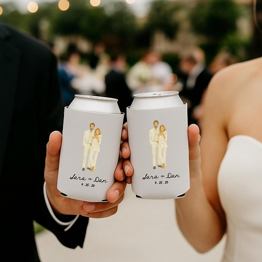 Personalized Wedding Koozies With Watercolor Portrait From Photo, Custom Couple Illustration Can Cooler, Hand Drawn Portrait Wedding Favors - Etsy