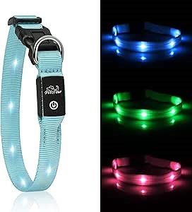 Led Dog Collar, USB Rechargeable Light Up Dog Collars for Small Dogs&Large Cats, Glowing Pet Dog Collar for Night Safety Water Resistant Lighted Puppy Collar (Blue, 9-12.6 Inches)